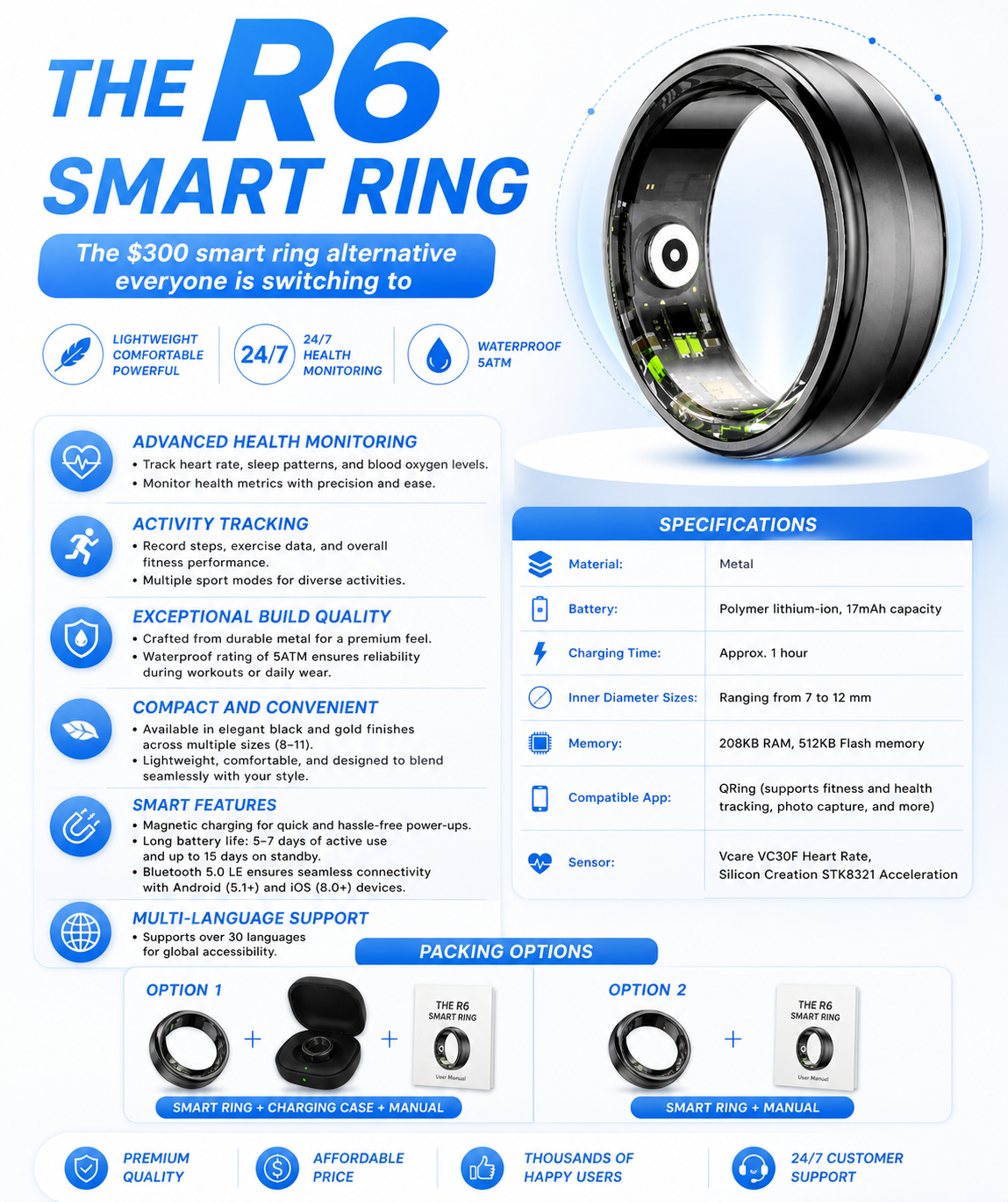 R6 Smart Ring – Advanced Health Monitoring with Long-Lasting Endurance